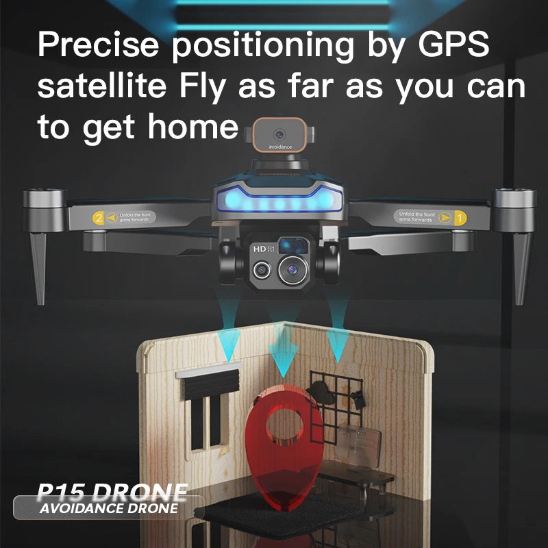 2024 New Product Intelligent Obstacle Avoidance P15 Drone Automatic Return HD Aerial Photography Dual Camera Remote Control Aircraft