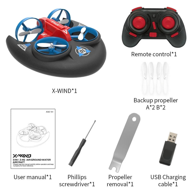 Sky Fly JHD JJRC new product H101 remote control quadcopter air land and sea three-in-one stunt color drone for kids Child boys