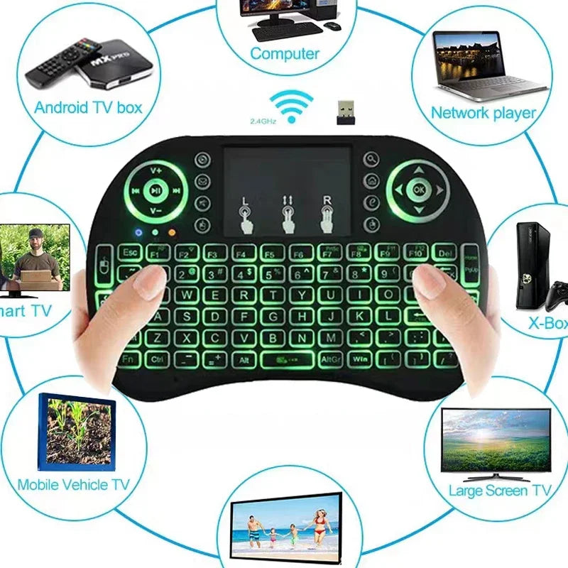 Wireless Mini Backlight Keyboard English Russian Spanish 2.4G Air Mouse Remote Touchpad for Windows Android TV Box Digital I8